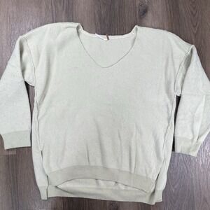 Free People Sweater‎ Weather V Neck Womens Size M Cream Ivory Nylon